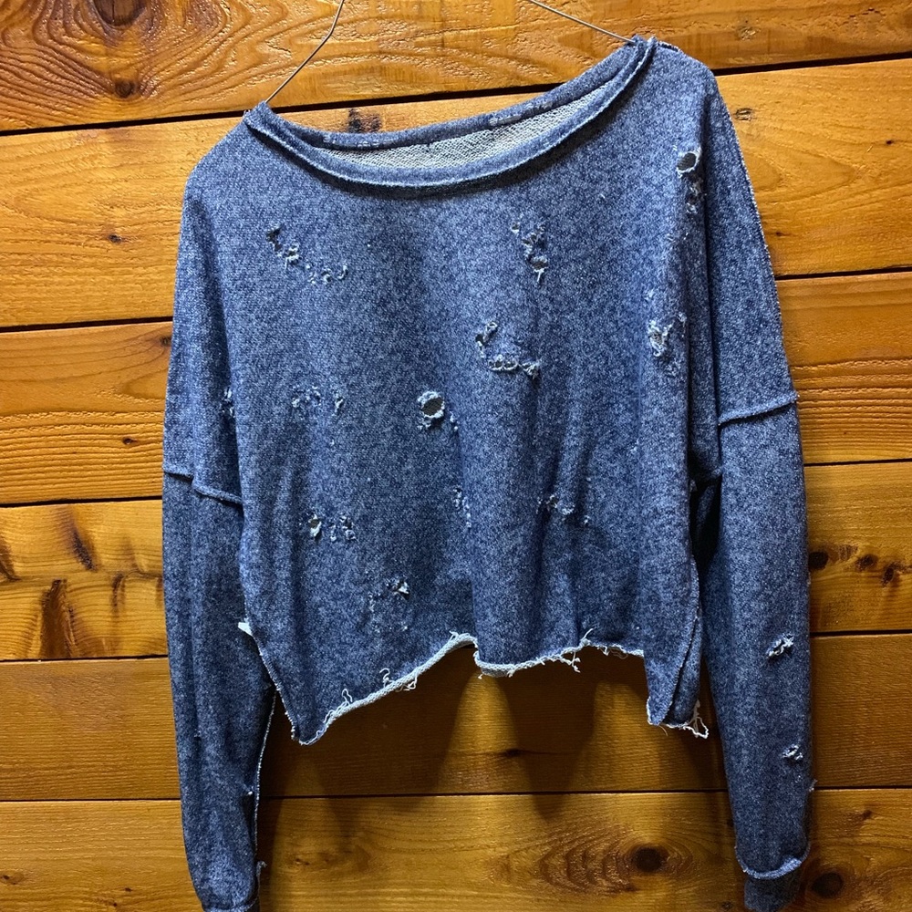 Distressed sweatshirt crop